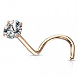Piercing nez courbé 0.8mm gold-ip rose cristal rond transparent (94)