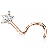 Piercing nez courbé 0.8mm gold-ip rose cristal étoile transparent (96)