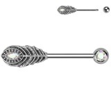 Piercing téton barbell plume strass auroras (106)