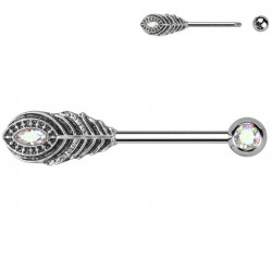Piercing téton barbell plume strass auroras (106)