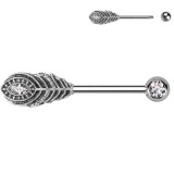 Piercing téton barbell plume strass transparents (106)
