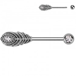 Piercing téton barbell plume strass transparents (106)