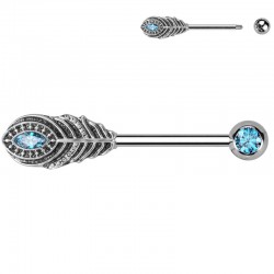 Piercing téton barbell plume strass bleu clair (106)