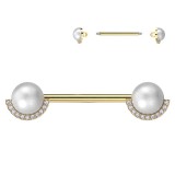 Piercing téton barbell gold-ip jaune perle blanche (106)