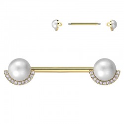 Piercing téton barbell gold-ip jaune perle blanche (106)