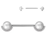 Piercing téton barbell gris perle blanche (106)