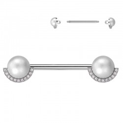Piercing téton barbell gris perle blanche (106)