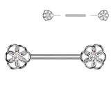 Piercing téton barbell gris belle fleur creuse (107)