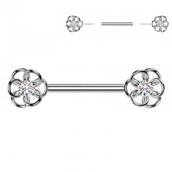 Piercing téton barbell gris belle fleur creuse (107)