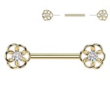 Piercing téton barbell gold-ip jaune belle fleur creuse (107)