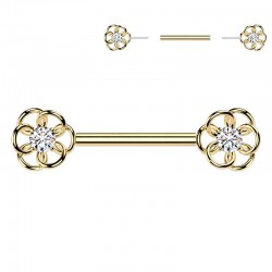 Piercing téton barbell gold-ip jaune belle fleur creuse (107)