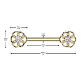 Piercing téton barbell gold-ip jaune belle fleur creuse (107)