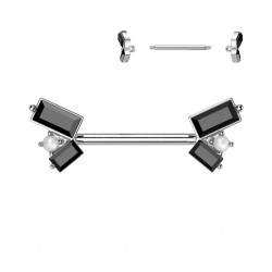 Piercing téton barbell gris rectangles noirs (108)