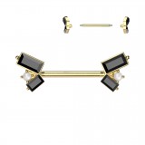 Piercing téton barbell gold-ip jaune rectangles noirs (108)