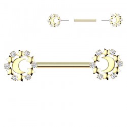 Piercing téton barbell gold-ip jaune lune et étoiles (109)