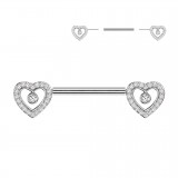 Piercing téton barbell gris cœur cristaux transparents (110)