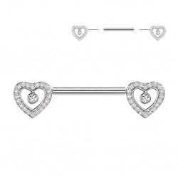 Piercing téton barbell gris cœur cristaux transparents (110)