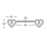 Piercing téton barbell gris cœur cristaux transparents (110)