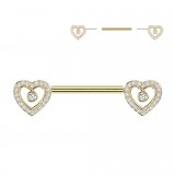 Piercing téton barbell jaune cœur cristaux transparents (110)