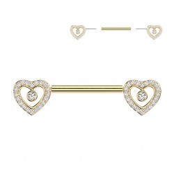 Piercing téton barbell jaune cœur cristaux transparents (110)