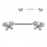Piercing téton barbell gris papillons strass transparents (113)