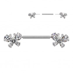 Piercing téton barbell gris papillons strass transparents (113)