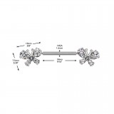 Piercing téton barbell gris papillons strass transparents (113)