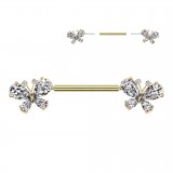 Piercing téton barbell jaune papillons strass transparents (113)