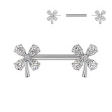 Piercing téton barbell gris trèfle à quatre feuilles (115)