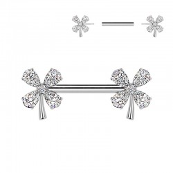 Piercing téton barbell gris trèfle à quatre feuilles (114)