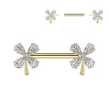 Piercing téton barbell gold-ip jaune trèfle à quatre feuilles (115)