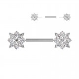 Piercing téton barbell gris fleurs cristaux transparents (115)
