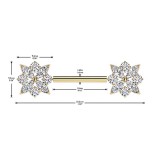 Piercing téton barbell jaune fleurs cristaux transparents (115)