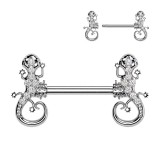 Piercing téton barbell gris gecko strass transparents (116)