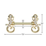 Piercing téton barbell jaune gecko strass transparents (116)