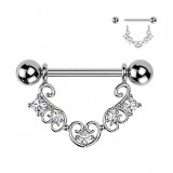 Piercing téton gris pendentif avec filagramme en forme de cœur (119)