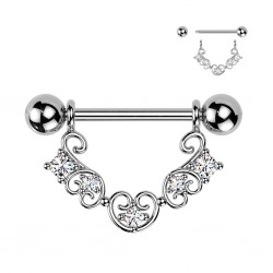Piercing téton gris pendentif avec filagramme en forme de cœur (119)