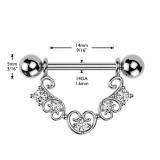 Piercing téton gris pendentif avec filagramme en forme de cœur (119)