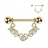 Piercing téton jaune pendentif avec filagramme en forme de cœur (119)