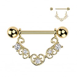Piercing téton jaune pendentif avec filagramme en forme de cœur (119)