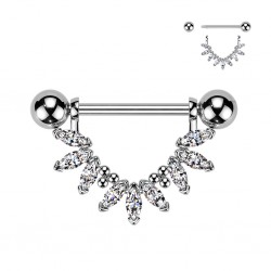 Piercing téton gris pendentif avec liane de marquises transparentes (120)