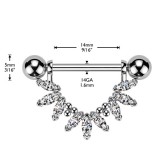 Piercing téton gris pendentif avec liane de marquises transparentes (120)