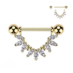 Piercing téton jaune pendentif avec liane de marquises transparentes (120)