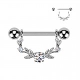 Piercing téton gris pendentif avec tige et feuilles transparentes (121)