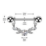 Piercing téton gris pendentif avec tige et feuilles transparentes (121)