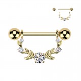 Piercing téton jaune pendentif avec tige et feuilles transparentes (121)