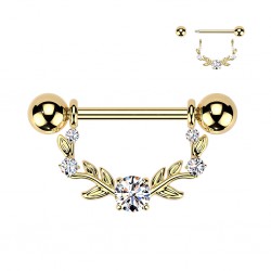 Piercing téton jaune pendentif avec tige et feuilles transparentes (121)