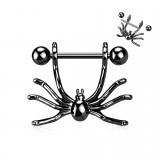 Piercing téton plaqué titane noir pendentif avec grande araignée (122)