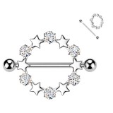 Piercing téton gris pendentif cristaux ronds et étoiles (123)