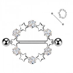 Piercing téton gris pendentif cristaux ronds et étoiles (123)